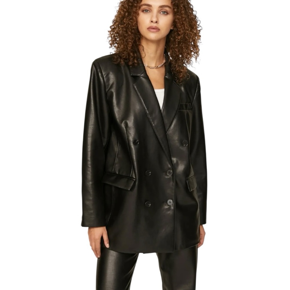 Pistola Oversized Black Faux Leather Double Breasted Blazer Jacket Womens XS